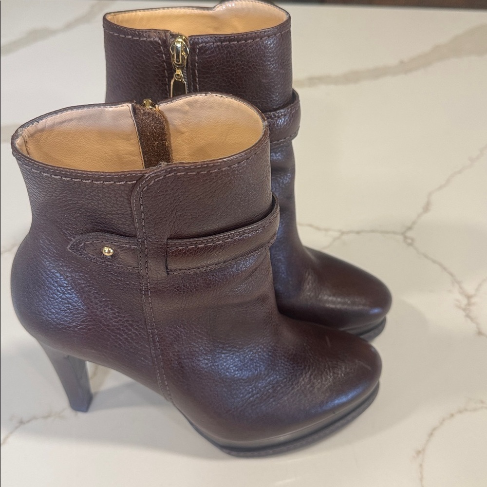 Talbots Brown Leather Ankle Bootie - Classic High Heel